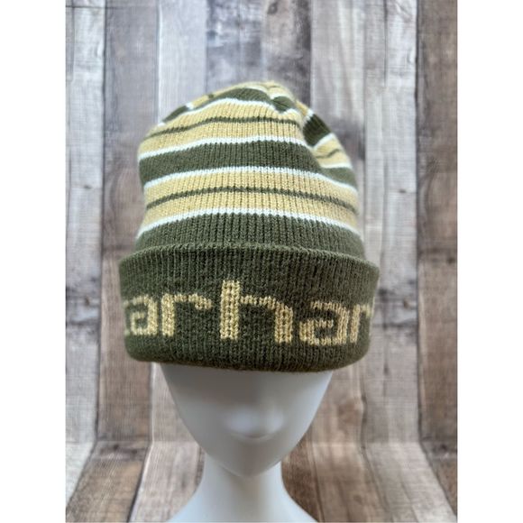 Carhartt Other - Carhartt Cuffed Men's Green Yellow Striped Winter Beanie Cap One Size